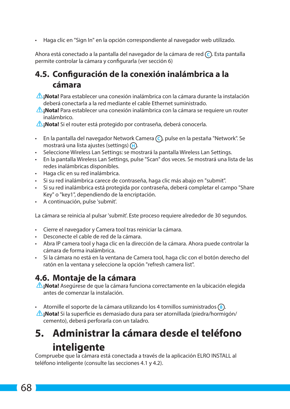 Montaje de la cámara | ELRO C904IP.2 Plug & play network camera User Manual | Page 68 / 140
