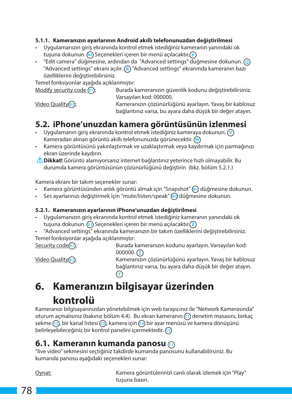 Kameranızın bilgisayar üzerinden kontrolü, Iphone’unuzdan kamera görüntüsünün izlenmesi, Kameranın kumanda panosu | ELRO C904IP.2 Plug & play network camera User Manual | Page 78 / 140