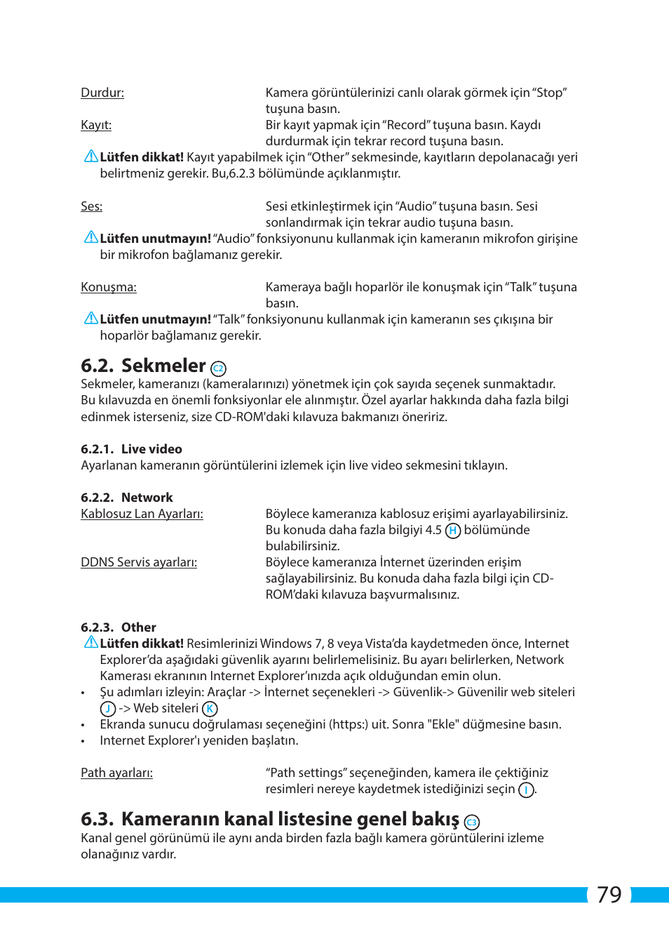 Sekmeler, Kameranın kanal listesine genel bakış | ELRO C904IP.2 Plug & play network camera User Manual | Page 79 / 140