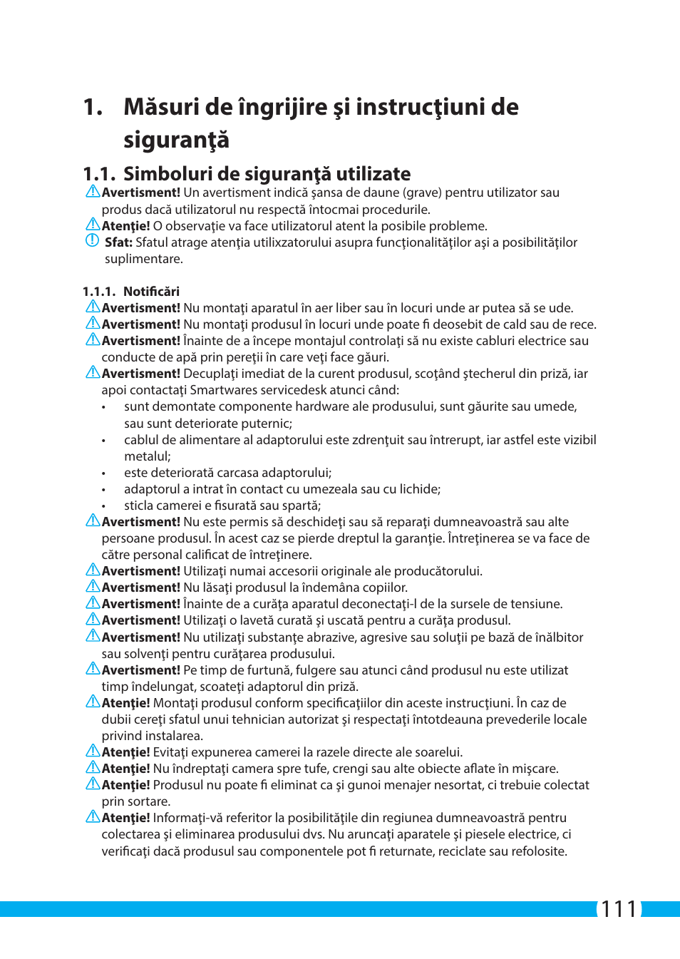 Simboluri de siguranţă utilizate | ELRO C704IP.2 WiFi network pt camera User Manual | Page 111 / 140