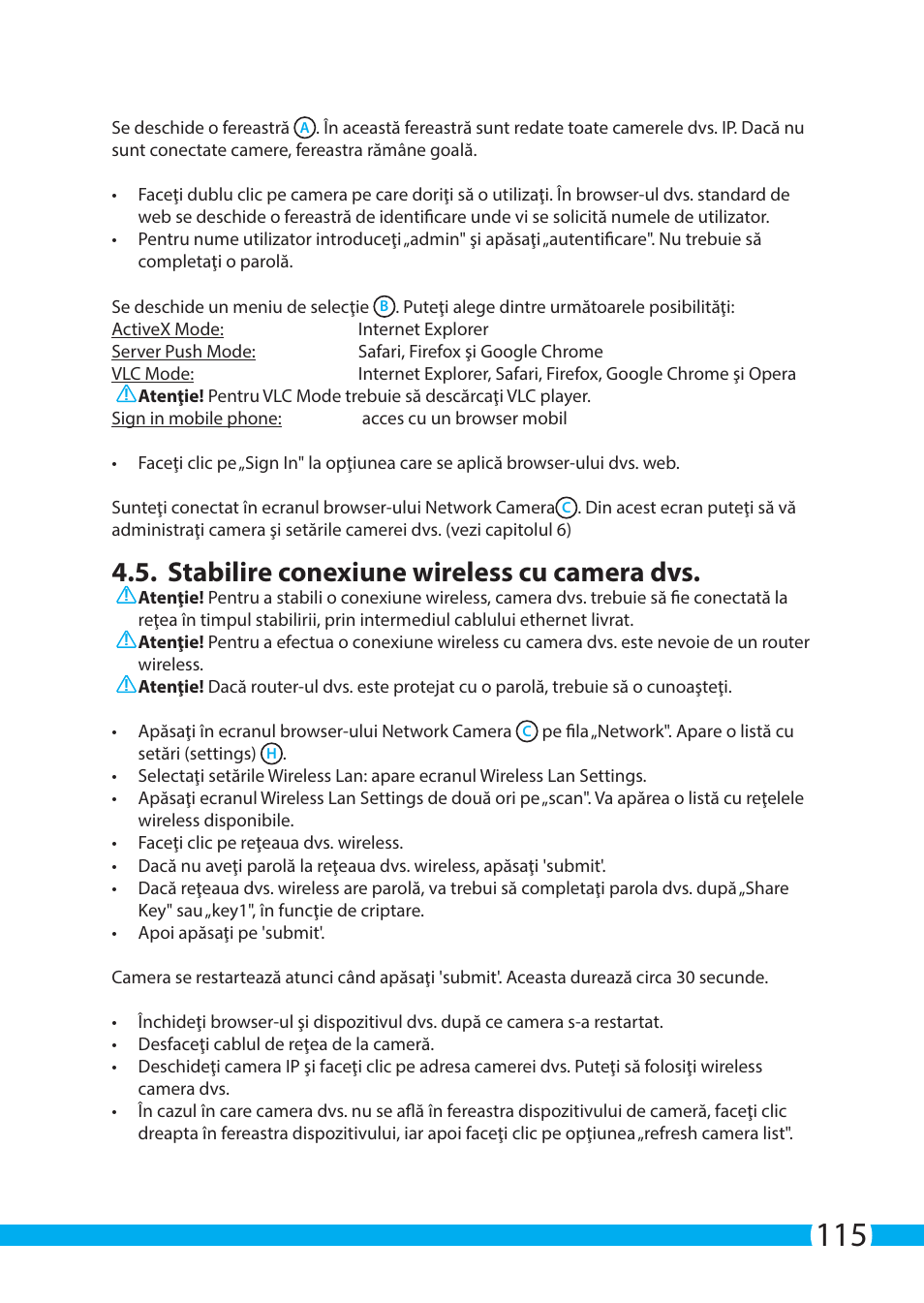 Stabilire conexiune wireless cu camera dvs | ELRO C704IP.2 WiFi network pt camera User Manual | Page 115 / 140