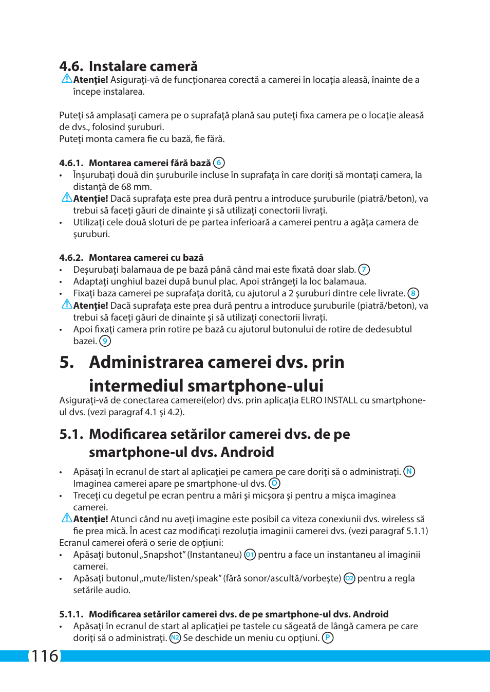 Instalare cameră | ELRO C704IP.2 WiFi network pt camera User Manual | Page 116 / 140