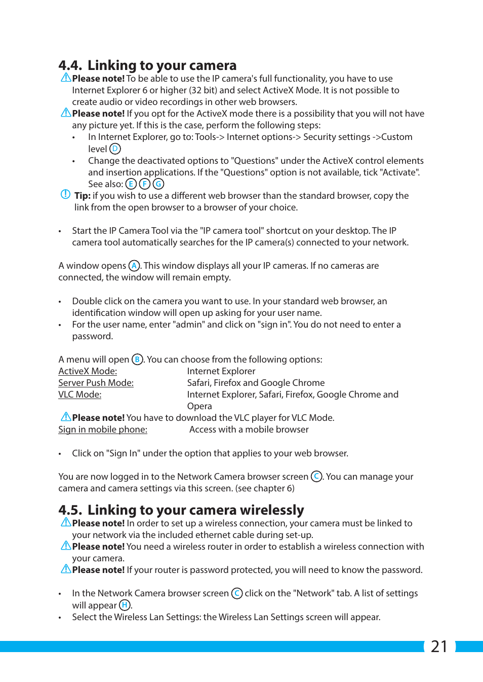 Linking to your camera, Linking to your camera wirelessly | ELRO C704IP.2 WiFi network pt camera User Manual | Page 21 / 140