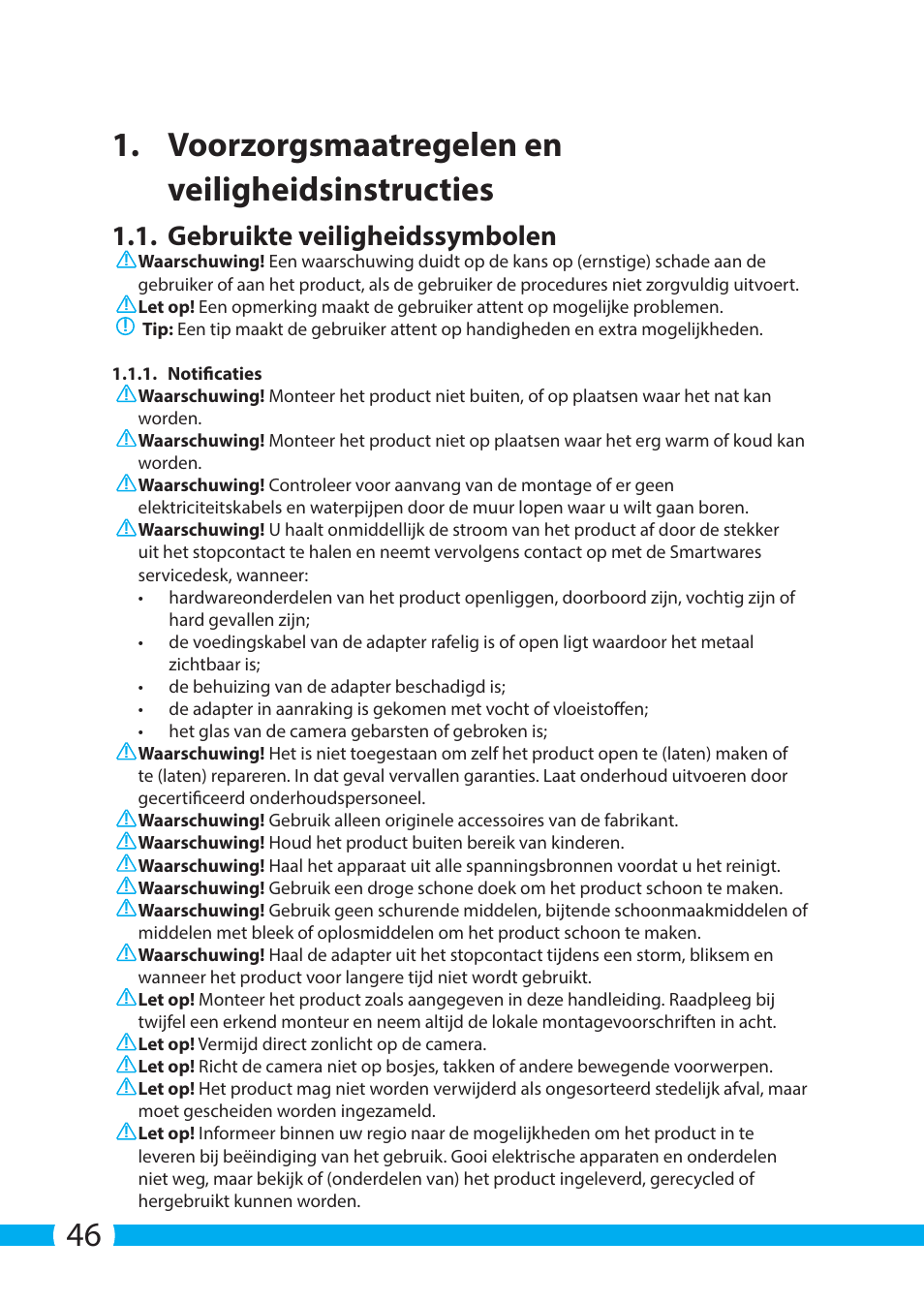 Gebruikte veiligheidssymbolen | ELRO C704IP.2 WiFi network pt camera User Manual | Page 46 / 140