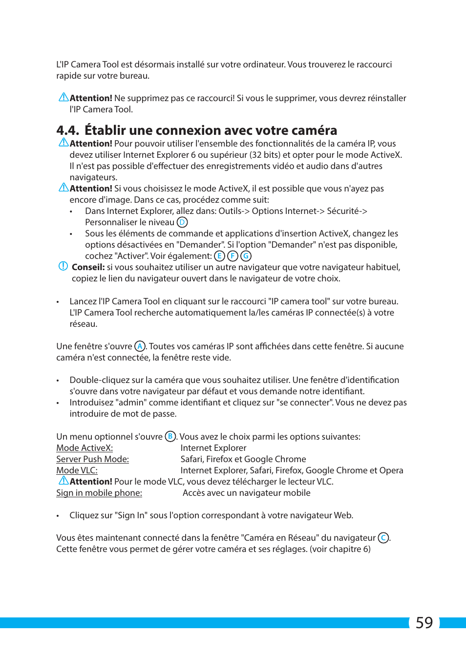 Établir une connexion avec votre caméra | ELRO C704IP.2 WiFi network pt camera User Manual | Page 59 / 140