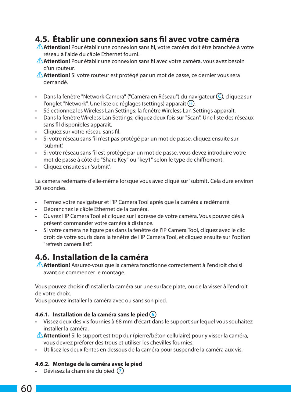 Établir une connexion sans fil avec votre caméra, Installation de la caméra | ELRO C704IP.2 WiFi network pt camera User Manual | Page 60 / 140