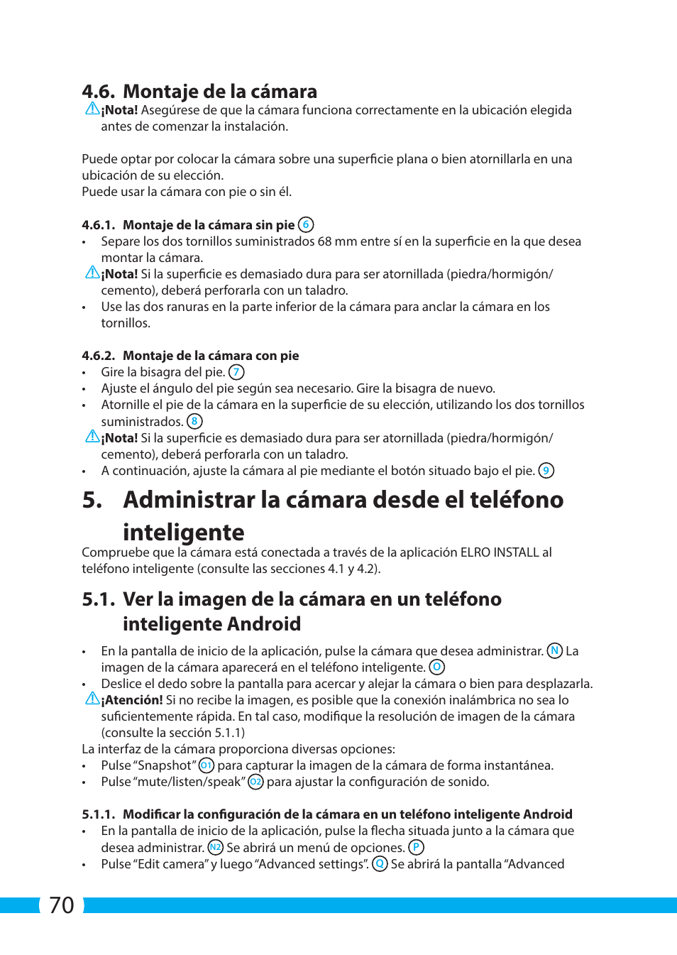 Montaje de la cámara | ELRO C704IP.2 WiFi network pt camera User Manual | Page 70 / 140