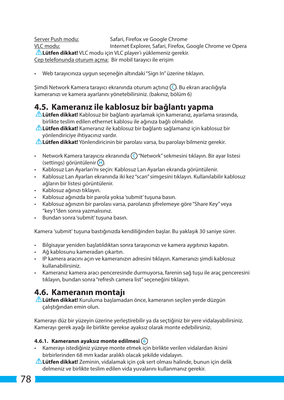 Kameranız ile kablosuz bir bağlantı yapma, Kameranın montajı | ELRO C704IP.2 WiFi network pt camera User Manual | Page 78 / 140