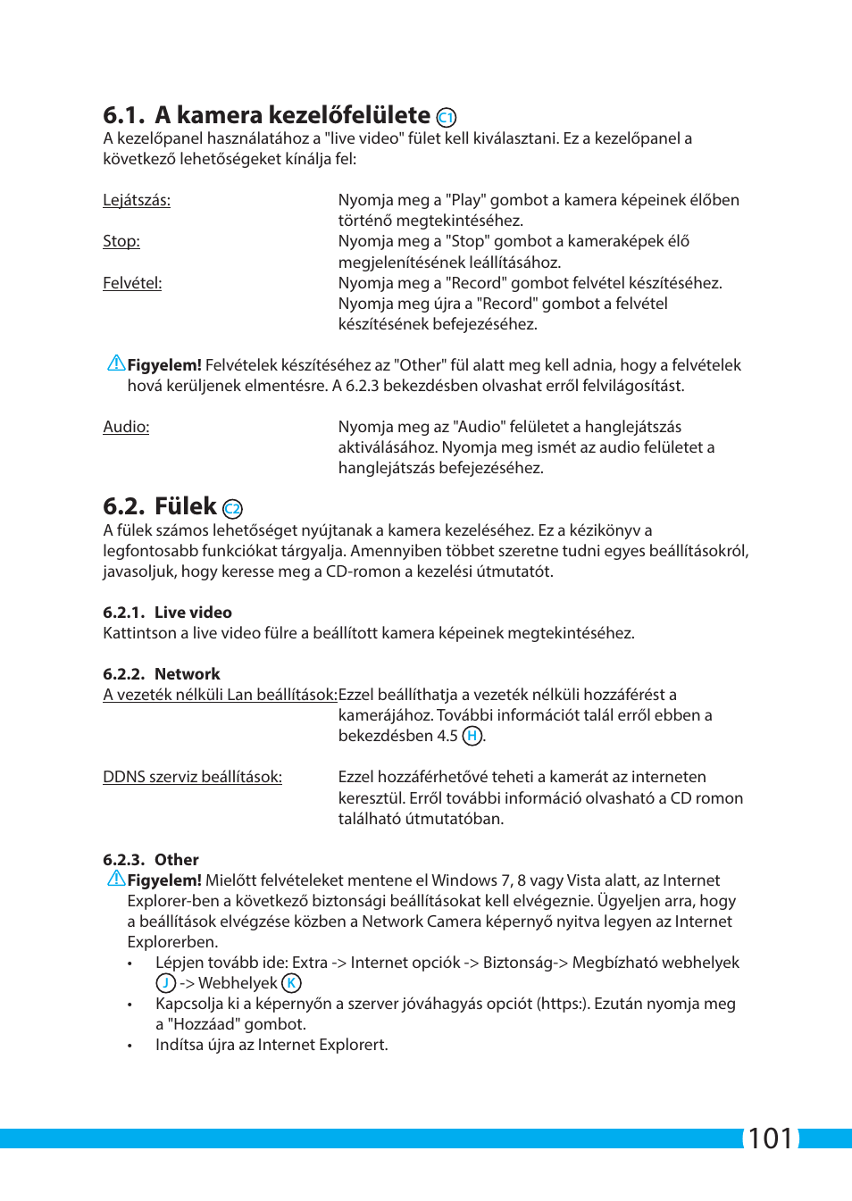 A kamera kezelőfelülete, Fülek | ELRO C903IP.2 Plug & play network camera User Manual | Page 101 / 132