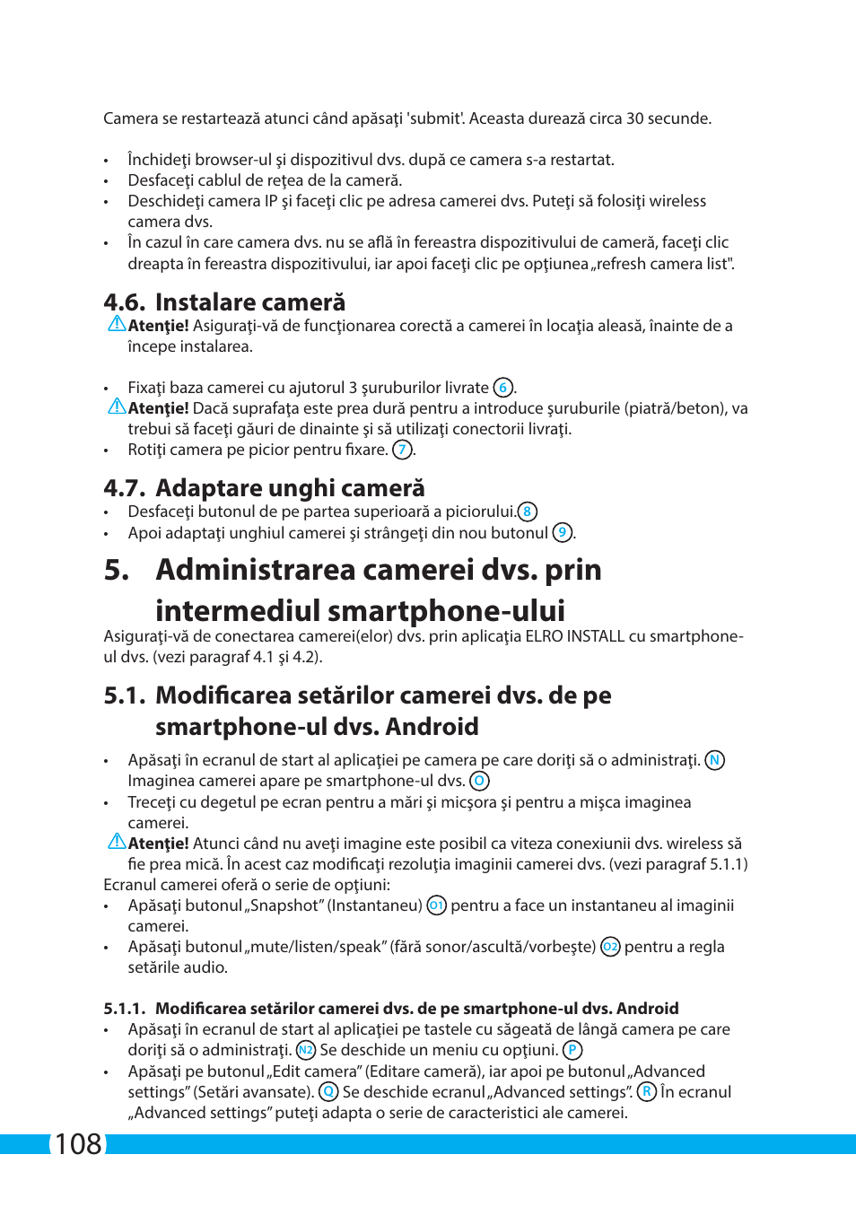 Instalare cameră, Adaptare unghi cameră | ELRO C903IP.2 Plug & play network camera User Manual | Page 108 / 132