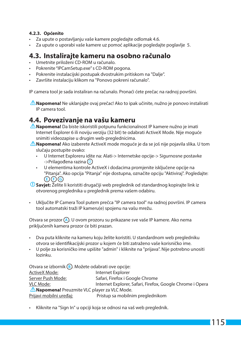 Instalirajte kameru na osobno računalo, Povezivanje na vašu kameru | ELRO C903IP.2 Plug & play network camera User Manual | Page 115 / 132
