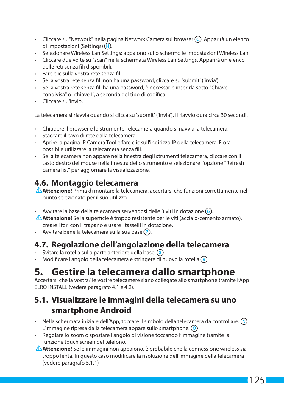 Gestire la telecamera dallo smartphone, Montaggio telecamera, Regolazione dell’angolazione della telecamera | ELRO C903IP.2 Plug & play network camera User Manual | Page 125 / 132
