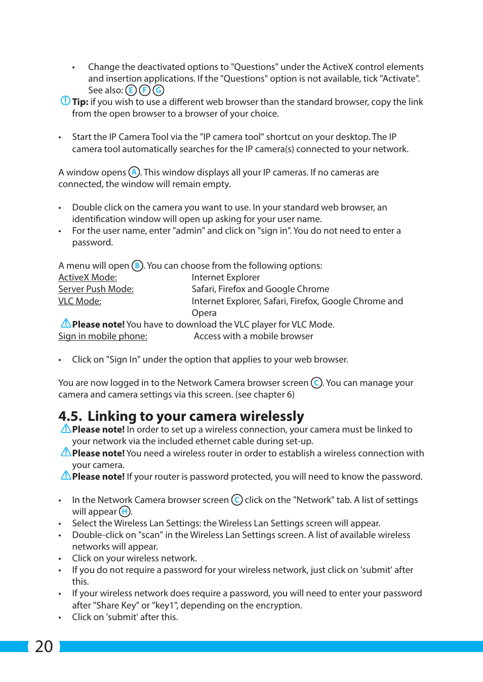 Linking to your camera wirelessly | ELRO C903IP.2 Plug & play network camera User Manual | Page 20 / 132