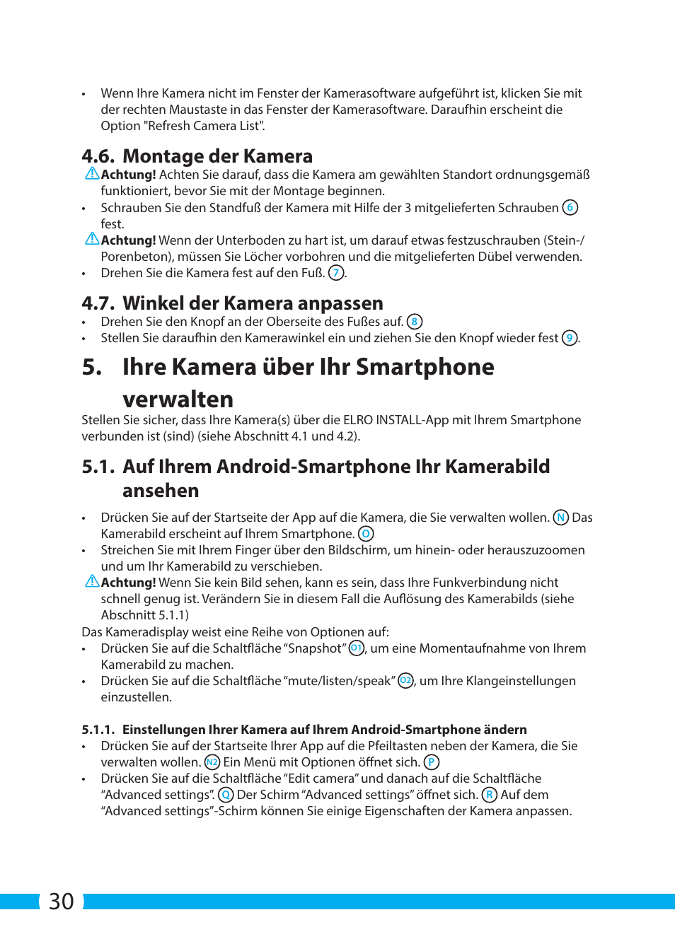 Ihre kamera über ihr smartphone verwalten, Montage der kamera, Winkel der kamera anpassen | ELRO C903IP.2 Plug & play network camera User Manual | Page 30 / 132