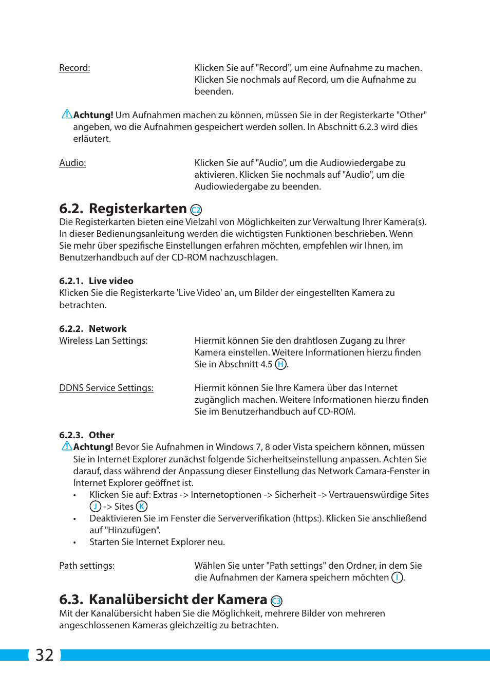Registerkarten, Kanalübersicht der kamera | ELRO C903IP.2 Plug & play network camera User Manual | Page 32 / 132