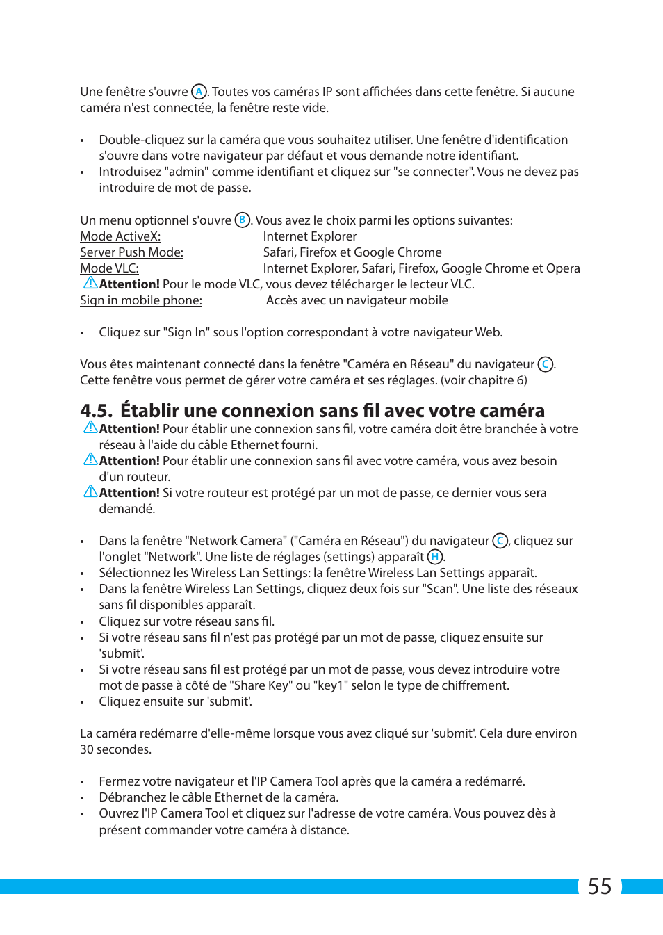 Établir une connexion sans fil avec votre caméra | ELRO C903IP.2 Plug & play network camera User Manual | Page 55 / 132