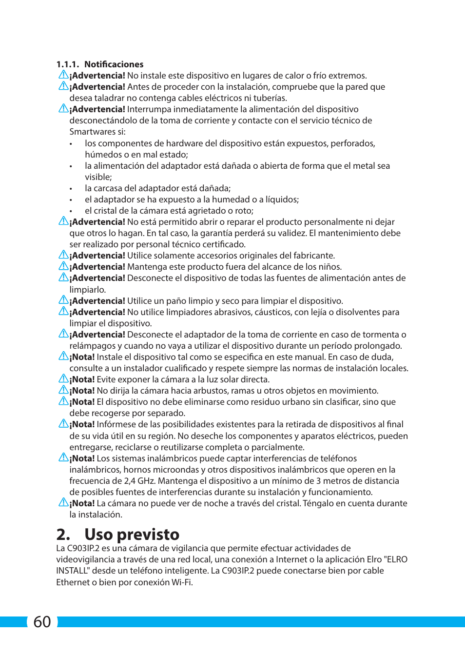 Uso previsto | ELRO C903IP.2 Plug & play network camera User Manual | Page 60 / 132