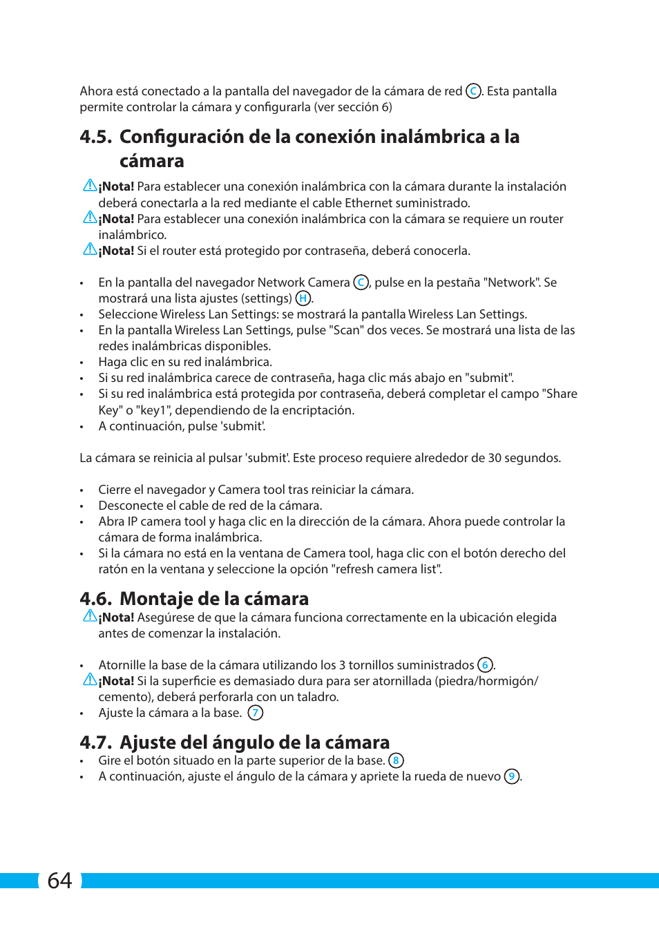 Montaje de la cámara, Ajuste del ángulo de la cámara | ELRO C903IP.2 Plug & play network camera User Manual | Page 64 / 132