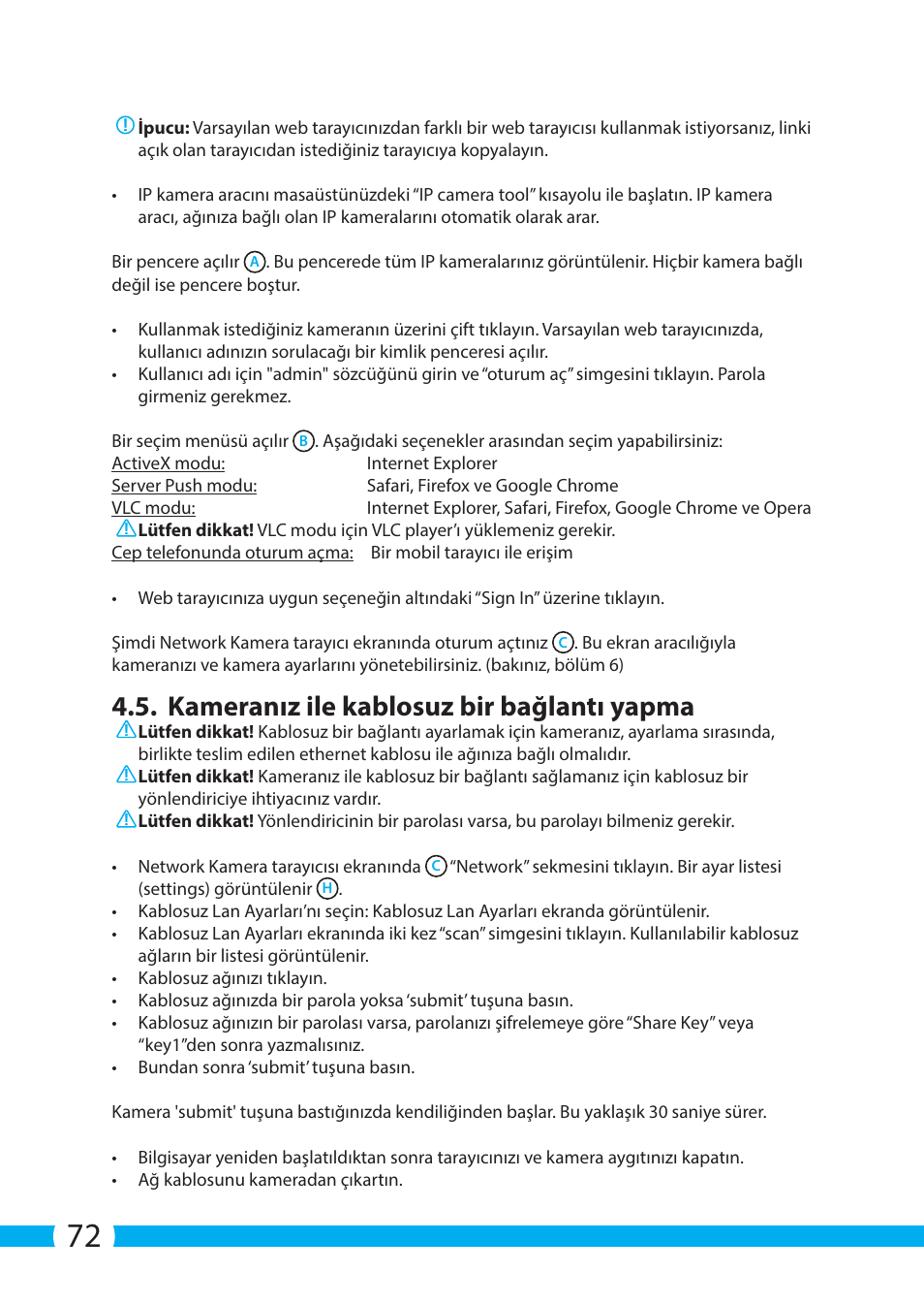 Kameranız ile kablosuz bir bağlantı yapma | ELRO C903IP.2 Plug & play network camera User Manual | Page 72 / 132