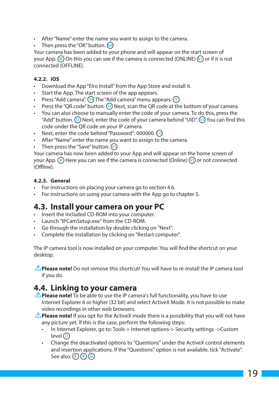 Install your camera on your pc, Linking to your camera | ELRO C803IP.2 Plug & play network camera User Manual | Page 19 / 128