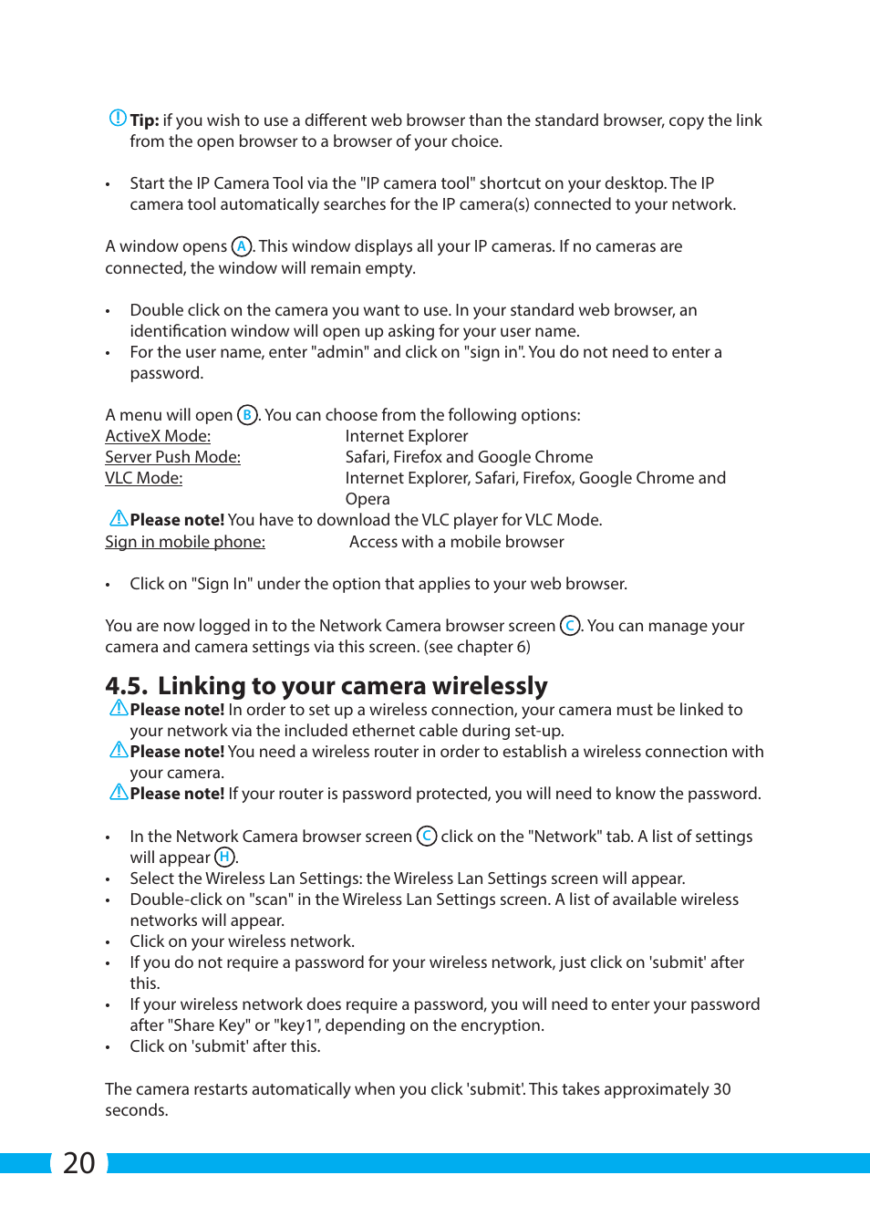 Linking to your camera wirelessly | ELRO C803IP.2 Plug & play network camera User Manual | Page 20 / 128