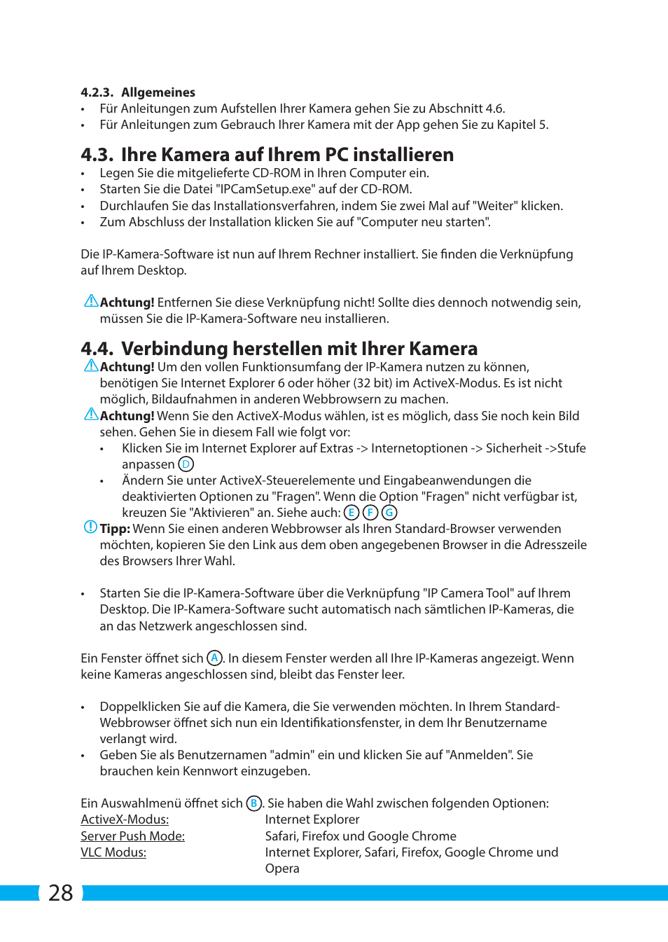 Ihre kamera auf ihrem pc installieren, Verbindung herstellen mit ihrer kamera | ELRO C803IP.2 Plug & play network camera User Manual | Page 28 / 128