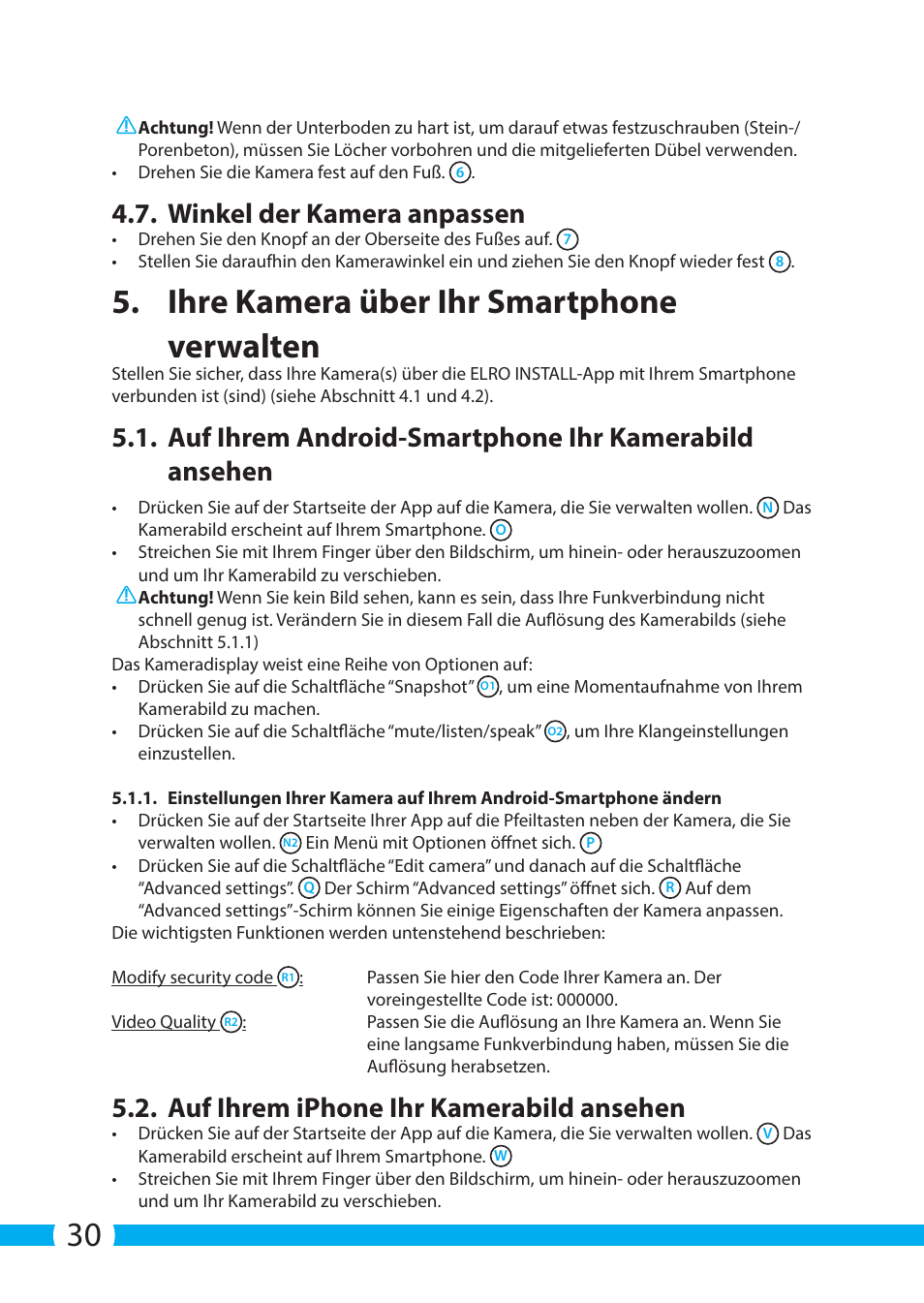 Ihre kamera über ihr smartphone verwalten, Winkel der kamera anpassen, Auf ihrem iphone ihr kamerabild ansehen | ELRO C803IP.2 Plug & play network camera User Manual | Page 30 / 128