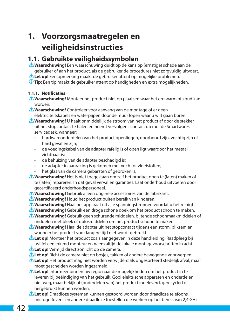 Gebruikte veiligheidssymbolen | ELRO C803IP.2 Plug & play network camera User Manual | Page 42 / 128