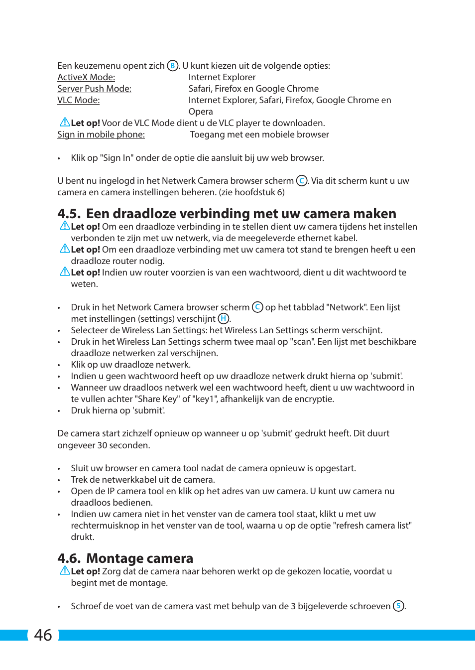 Een draadloze verbinding met uw camera maken, Montage camera | ELRO C803IP.2 Plug & play network camera User Manual | Page 46 / 128