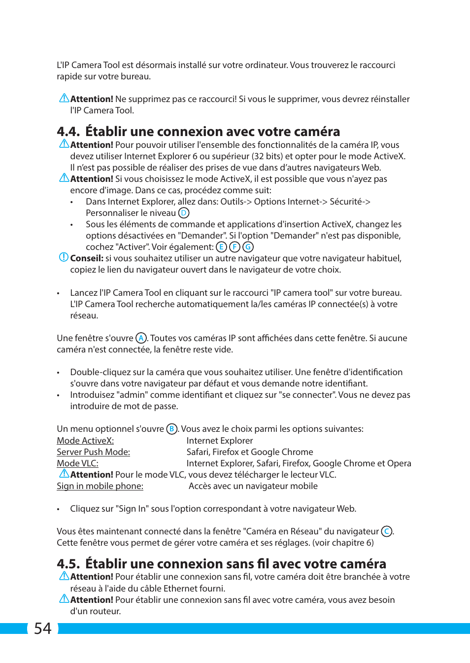 Établir une connexion avec votre caméra, Établir une connexion sans fil avec votre caméra | ELRO C803IP.2 Plug & play network camera User Manual | Page 54 / 128