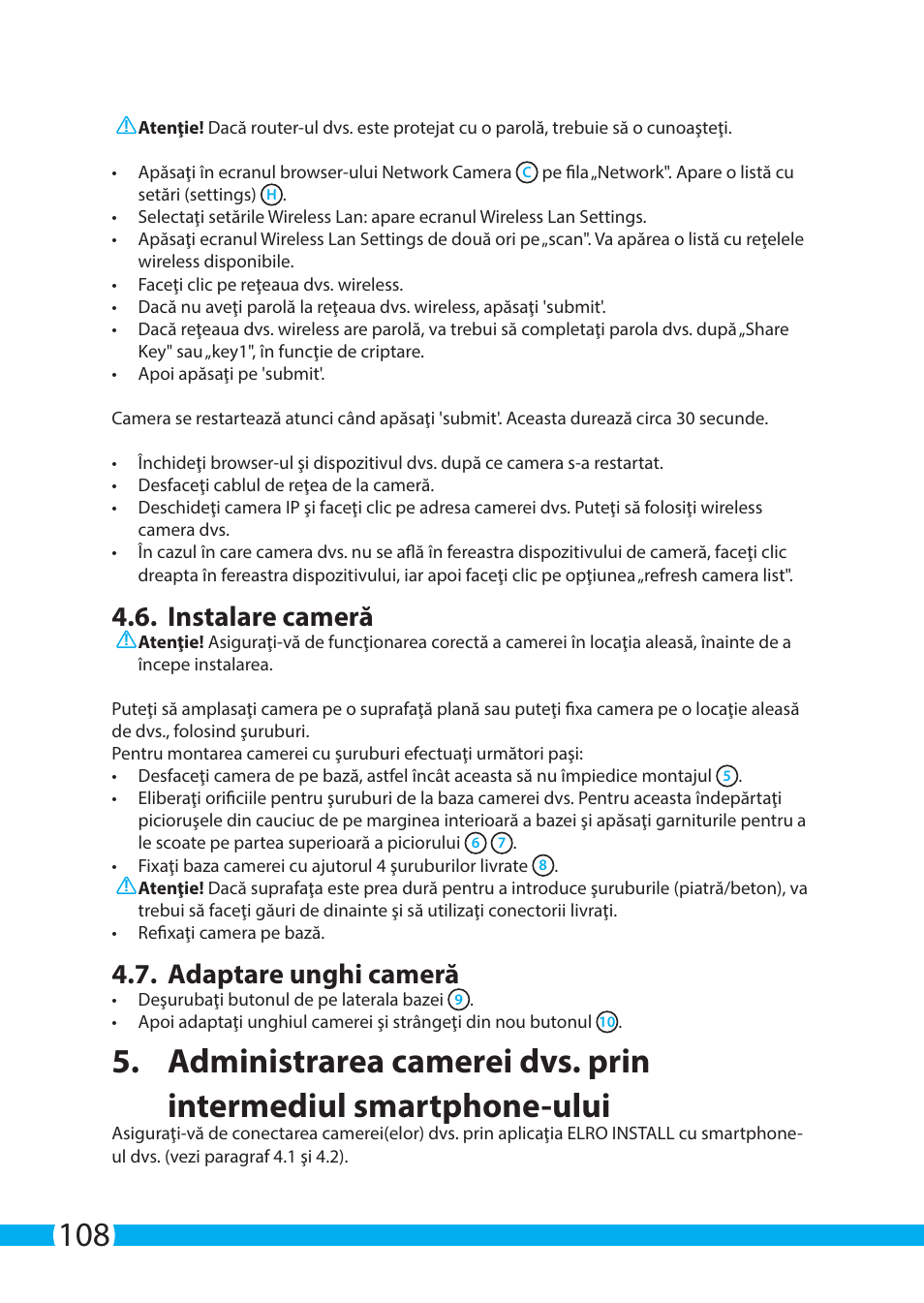 Instalare cameră, Adaptare unghi cameră | ELRO C703IP.2 Plug & play network camera User Manual | Page 108 / 132