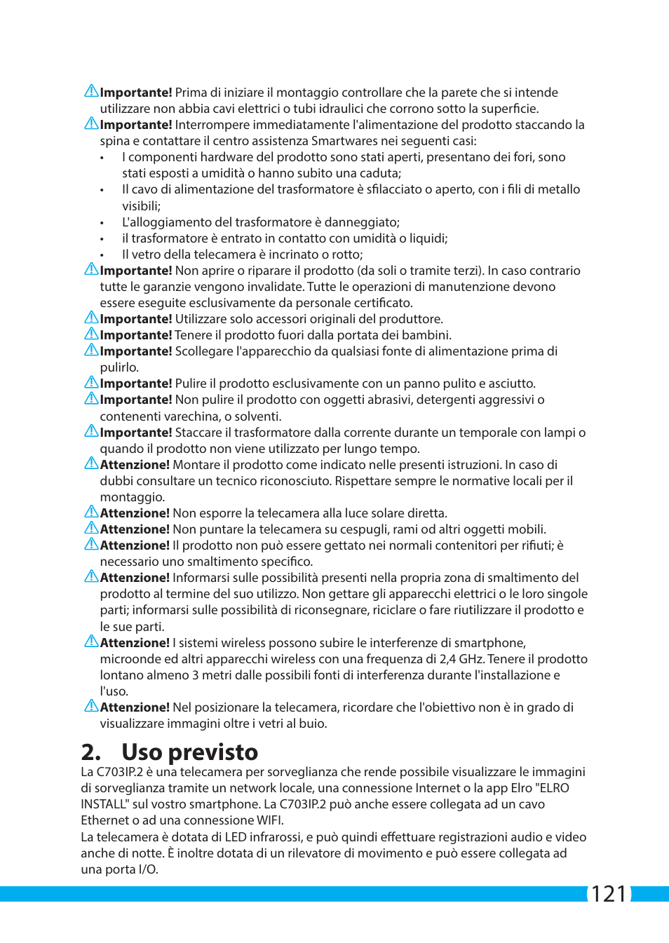 Uso previsto | ELRO C703IP.2 Plug & play network camera User Manual | Page 121 / 132