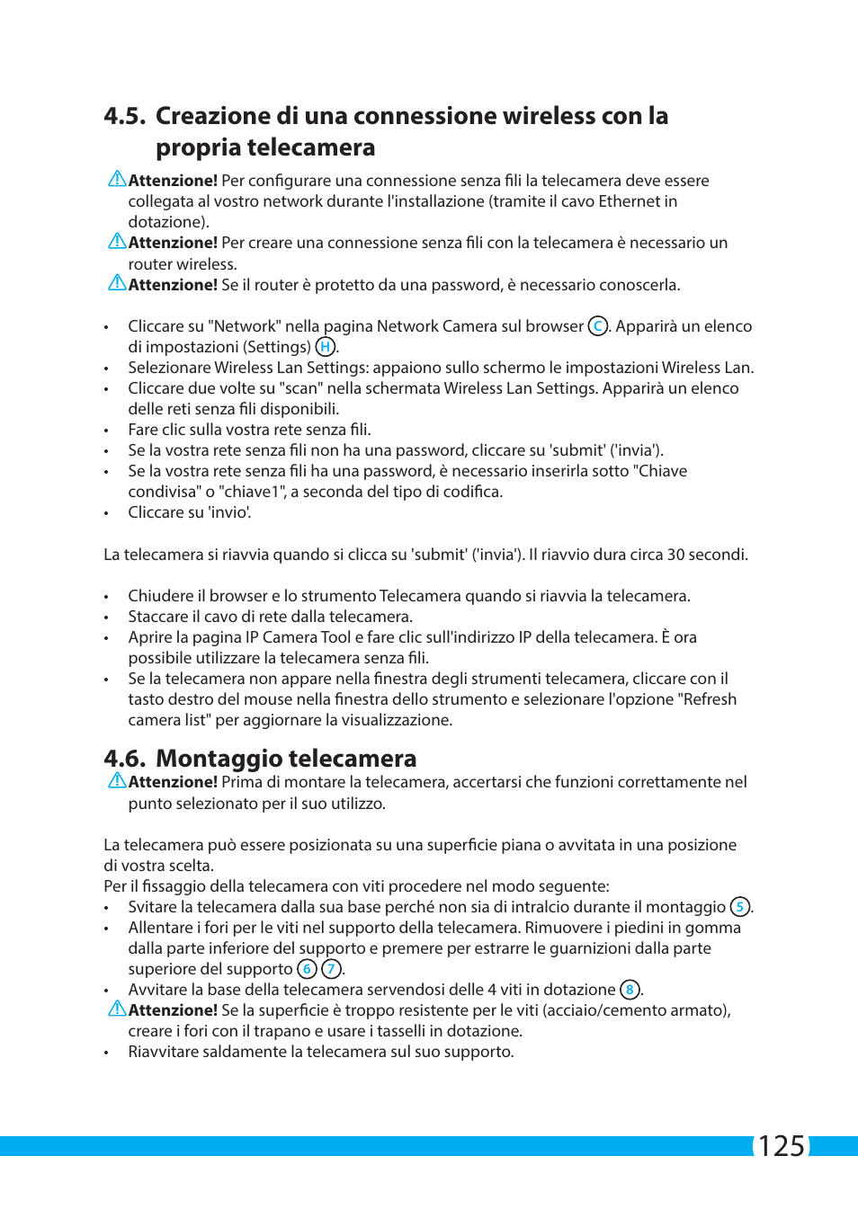 Montaggio telecamera | ELRO C703IP.2 Plug & play network camera User Manual | Page 125 / 132