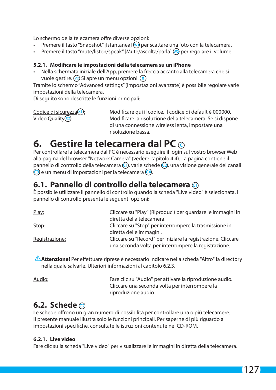 Gestire la telecamera dal pc, Pannello di controllo della telecamera, Schede | ELRO C703IP.2 Plug & play network camera User Manual | Page 127 / 132