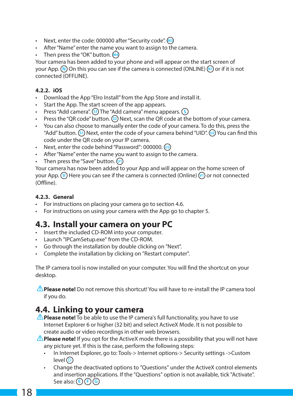 Install your camera on your pc, Linking to your camera | ELRO C703IP.2 Plug & play network camera User Manual | Page 18 / 132