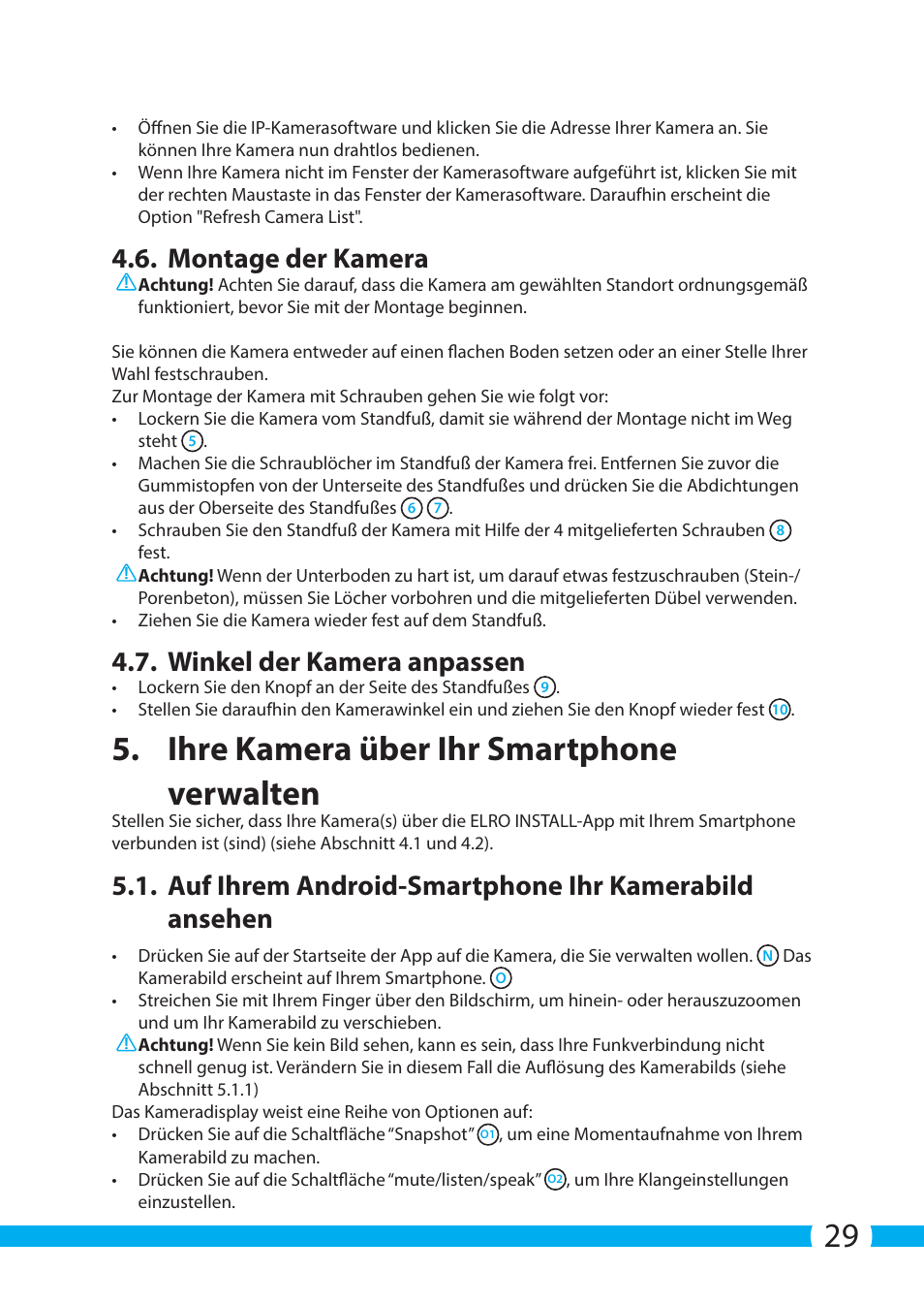 Ihre kamera über ihr smartphone verwalten, Montage der kamera, Winkel der kamera anpassen | ELRO C703IP.2 Plug & play network camera User Manual | Page 29 / 132