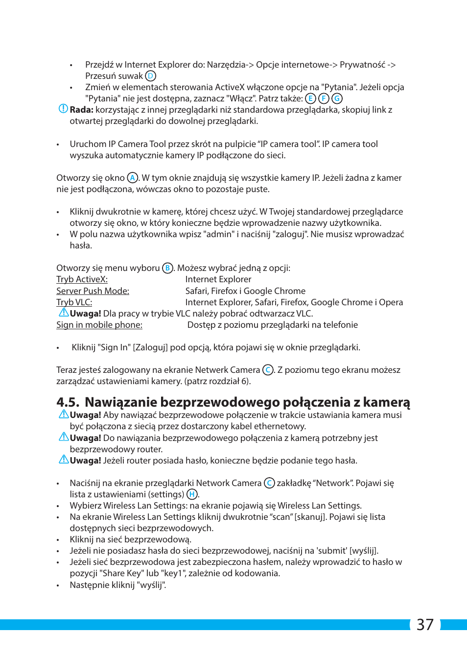 Nawiązanie bezprzewodowego połączenia z kamerą | ELRO C703IP.2 Plug & play network camera User Manual | Page 37 / 132