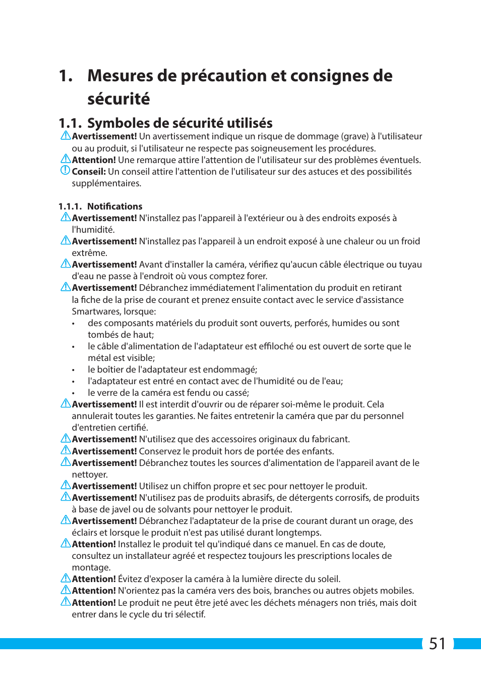 Symboles de sécurité utilisés | ELRO C703IP.2 Plug & play network camera User Manual | Page 51 / 132