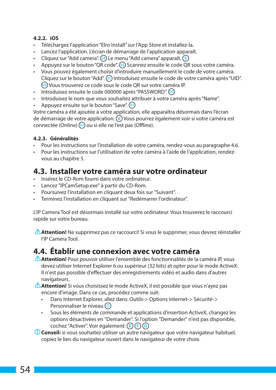 Installer votre caméra sur votre ordinateur, Établir une connexion avec votre caméra | ELRO C703IP.2 Plug & play network camera User Manual | Page 54 / 132