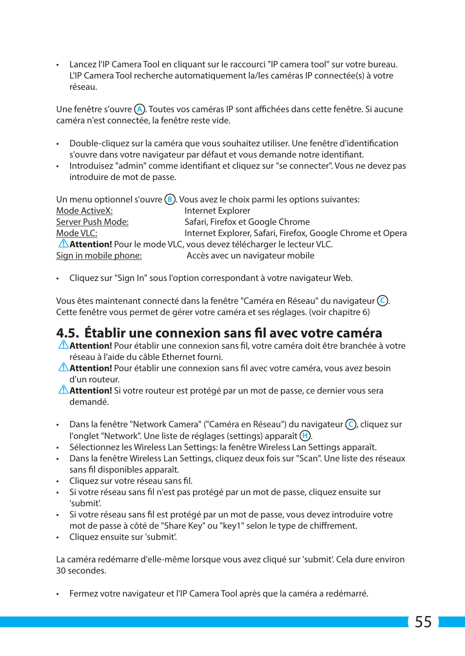 Établir une connexion sans fil avec votre caméra | ELRO C703IP.2 Plug & play network camera User Manual | Page 55 / 132