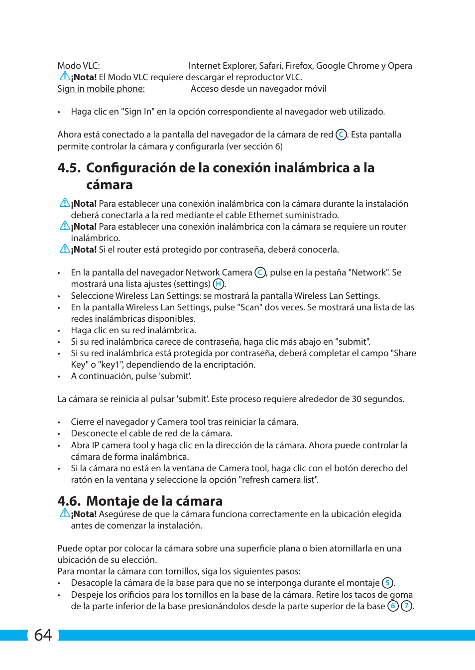 Montaje de la cámara | ELRO C703IP.2 Plug & play network camera User Manual | Page 64 / 132