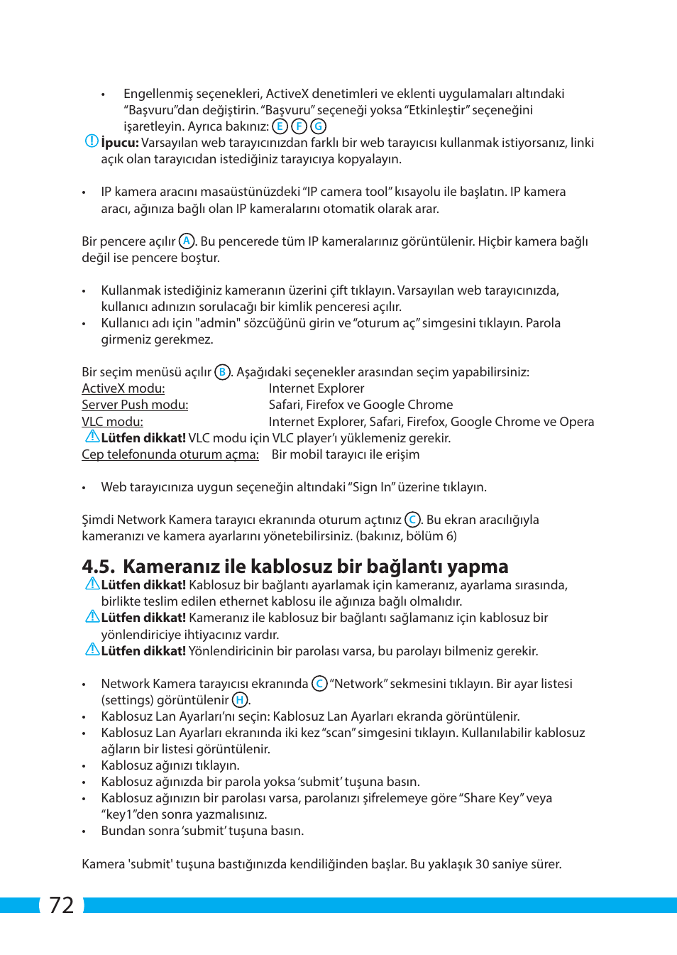 Kameranız ile kablosuz bir bağlantı yapma | ELRO C703IP.2 Plug & play network camera User Manual | Page 72 / 132