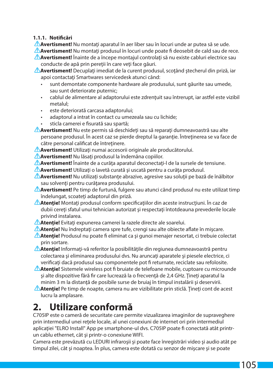 Utilizare conformă | ELRO C705IP WiFi network camera User Manual | Page 105 / 132