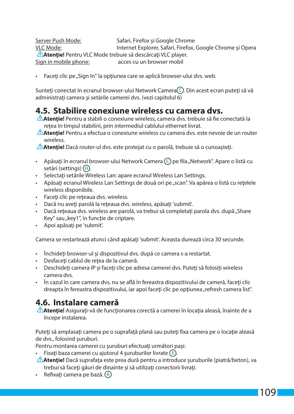 Stabilire conexiune wireless cu camera dvs, Instalare cameră | ELRO C705IP WiFi network camera User Manual | Page 109 / 132