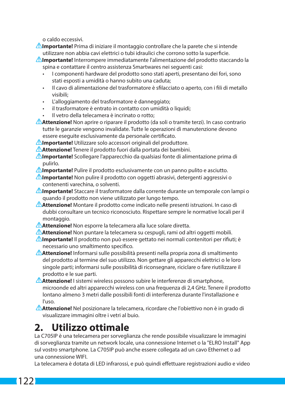 Utilizzo ottimale | ELRO C705IP WiFi network camera User Manual | Page 122 / 132