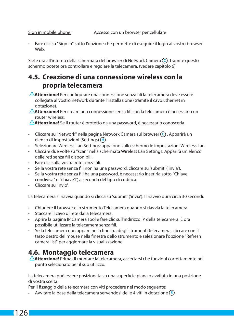 Montaggio telecamera | ELRO C705IP WiFi network camera User Manual | Page 126 / 132