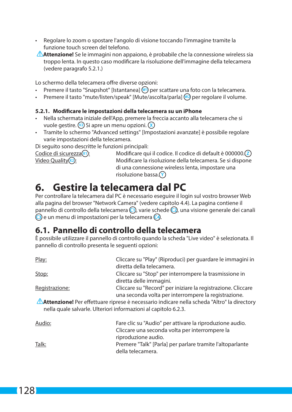 Gestire la telecamera dal pc, Pannello di controllo della telecamera | ELRO C705IP WiFi network camera User Manual | Page 128 / 132