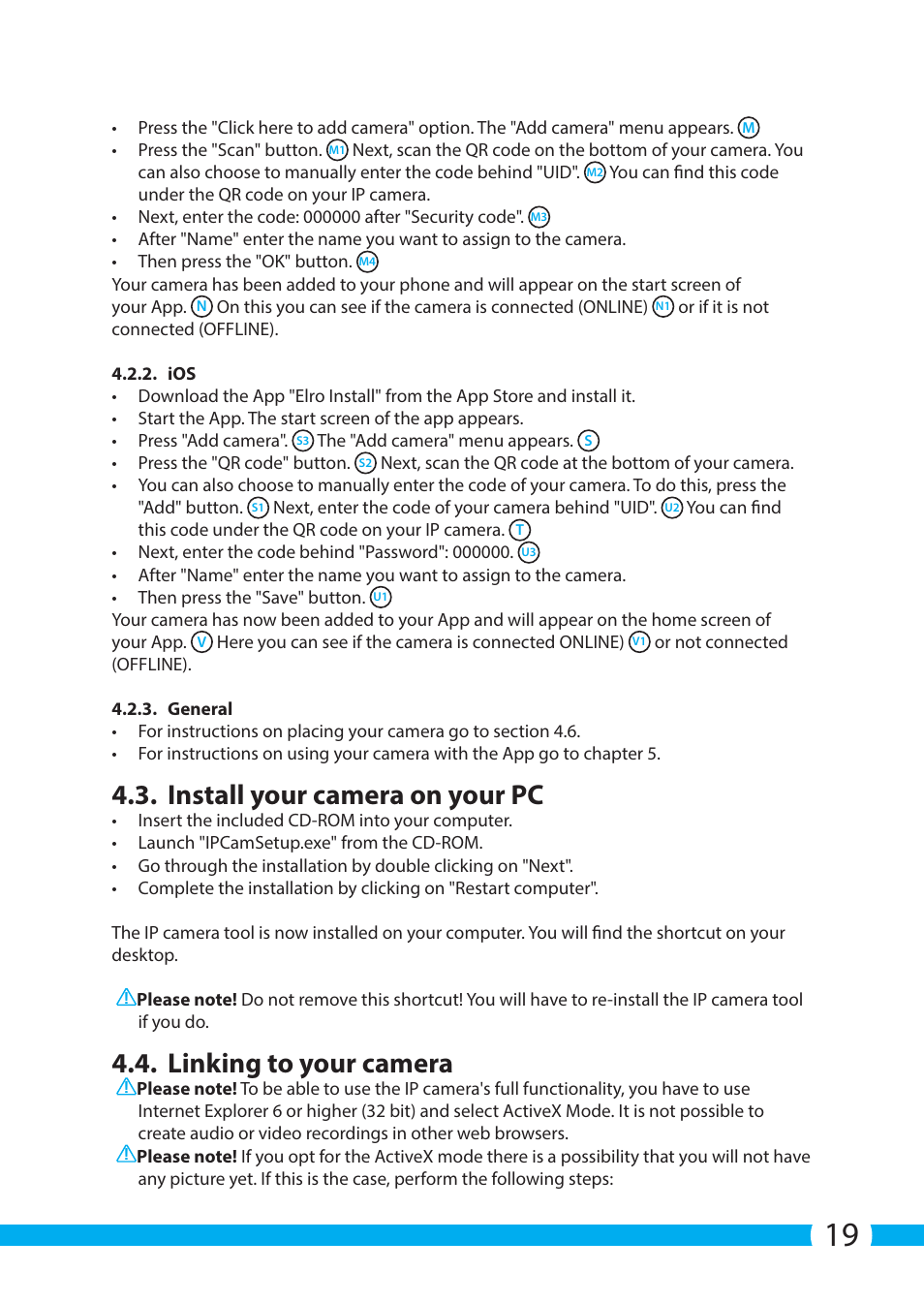 Install your camera on your pc, Linking to your camera | ELRO C705IP WiFi network camera User Manual | Page 19 / 132