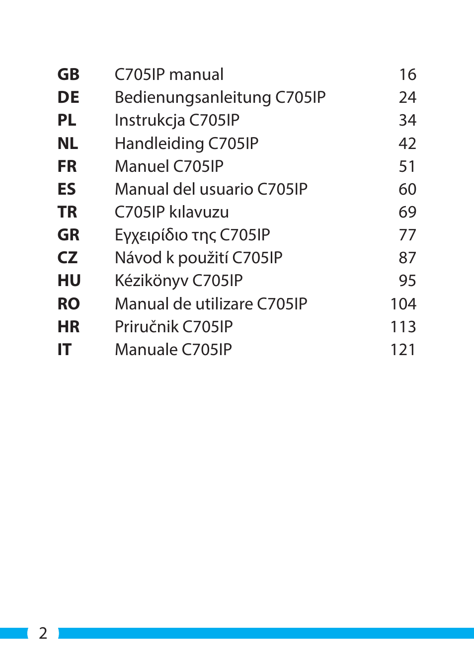 ELRO C705IP WiFi network camera User Manual | Page 2 / 132