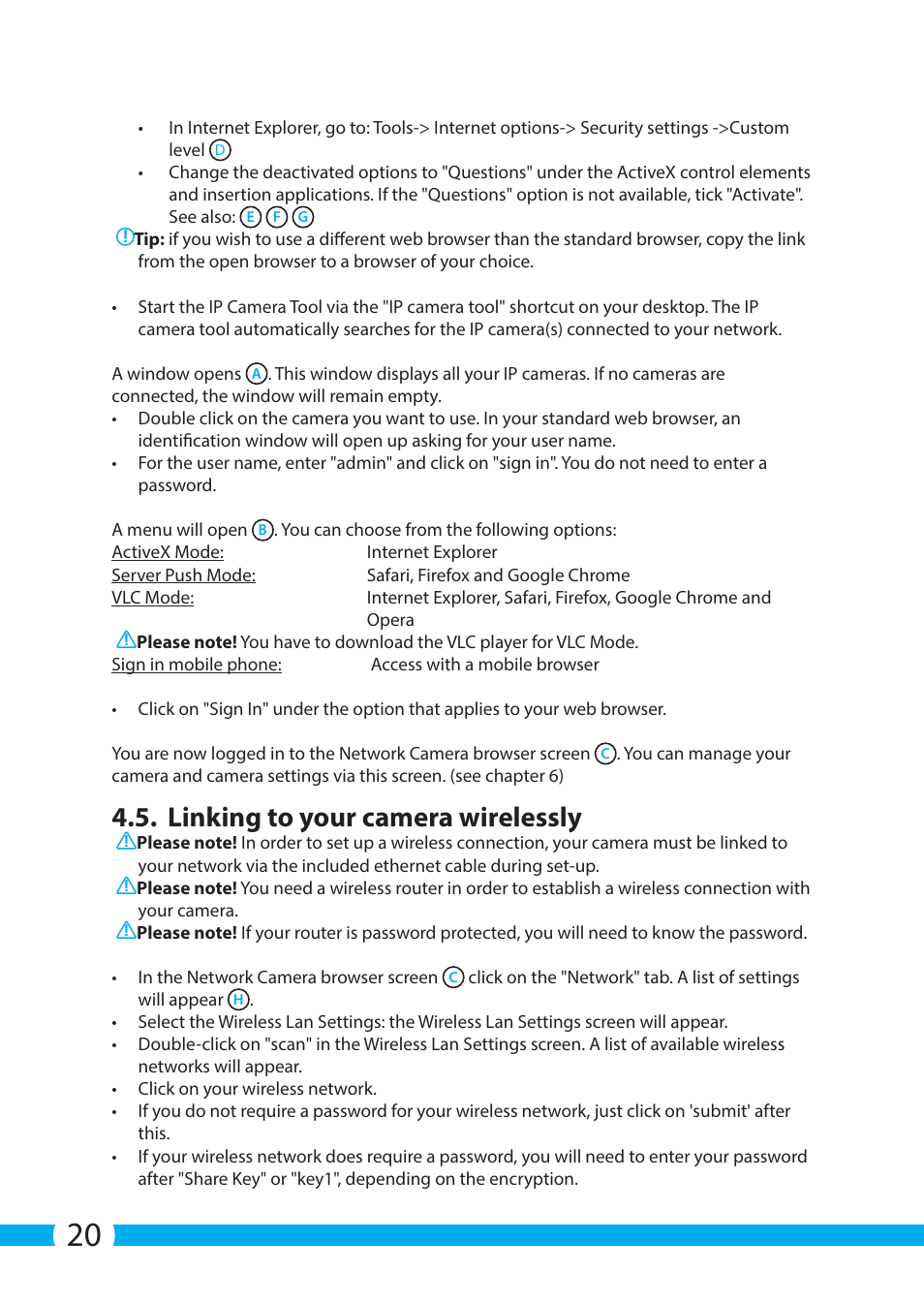 Linking to your camera wirelessly | ELRO C705IP WiFi network camera User Manual | Page 20 / 132
